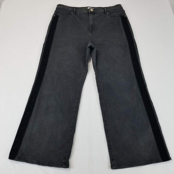 LOFT Jeans Size 32 14 Black Velvet Stripe High Rise Wide Leg Jean Petite Inseam - Picture 12 of 12